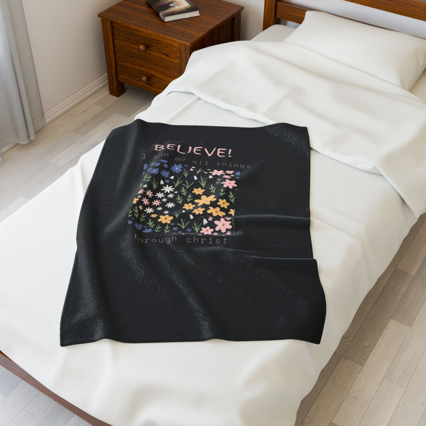 Inspirational Floral Velveteen Plush Blanket - Cozy Throw for Comfort, Motivational Gift, Home Decor, Encouragement, Prayer