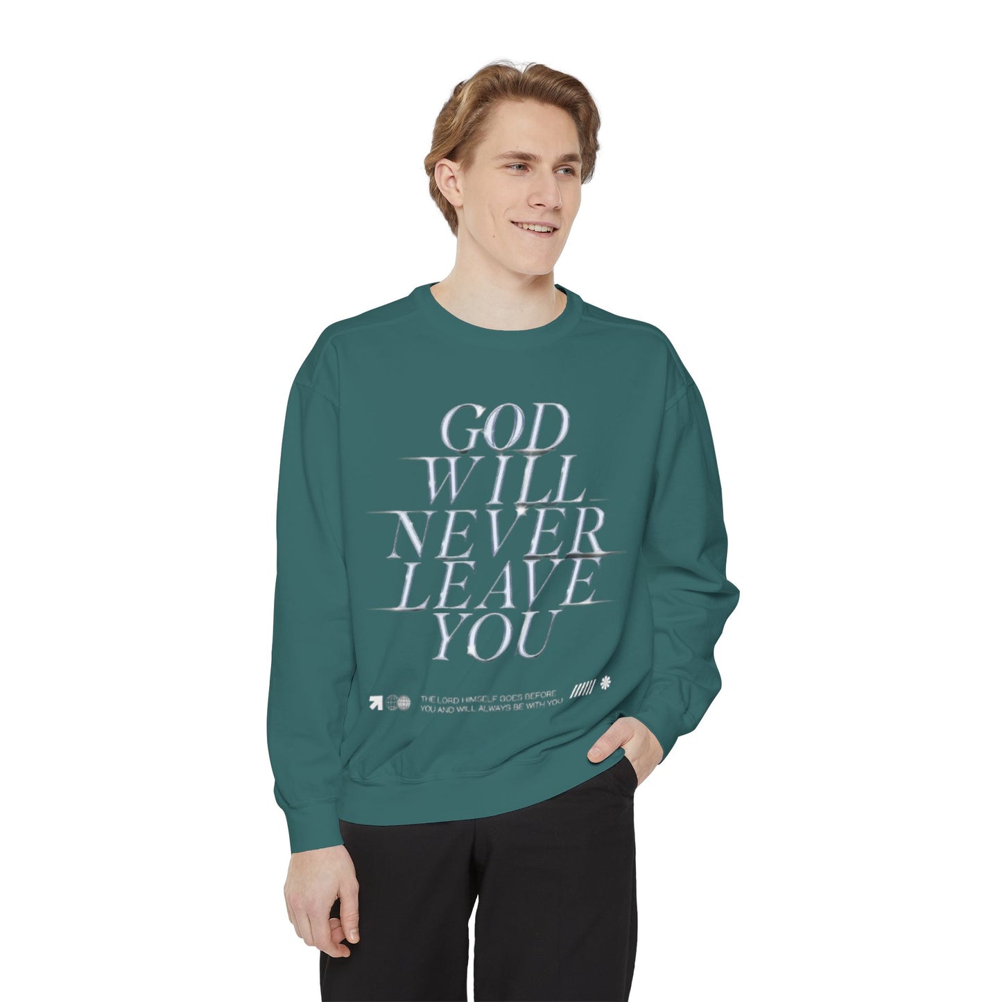 Comforting Sweatshirt with Inspiring Message, Cozy Gift for Friends, Unisex Pullover, Perfect for Casual Wear, God Will Never Leave You