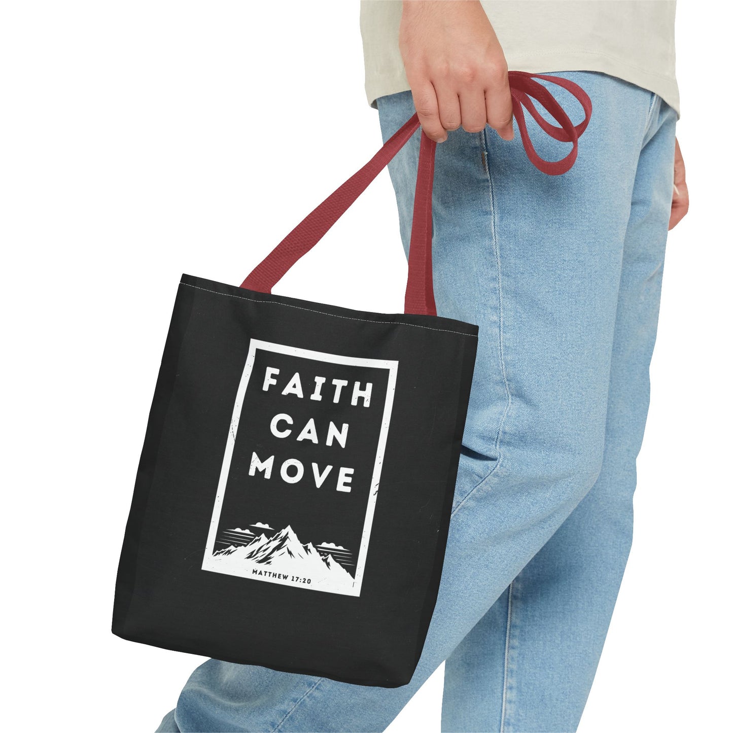 Inspirational Tote Bag - Faith Can Move Mountains, Motivational Bag, Gift for Friends, Daily Carry, Canvas Grocery Bag, Faith Merchandise