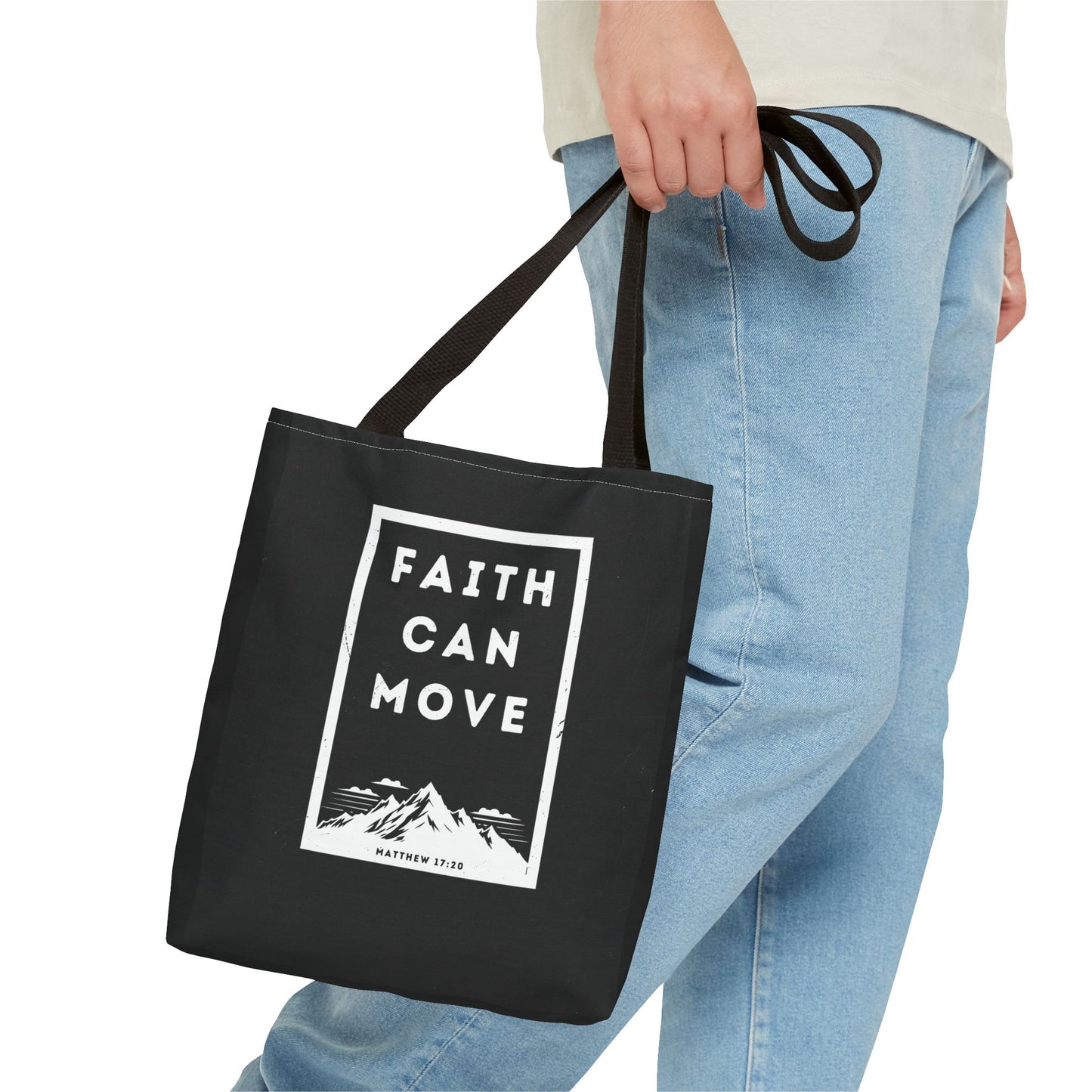 Inspirational Tote Bag - Faith Can Move Mountains, Motivational Bag, Gift for Friends, Daily Carry, Canvas Grocery Bag, Faith Merchandise