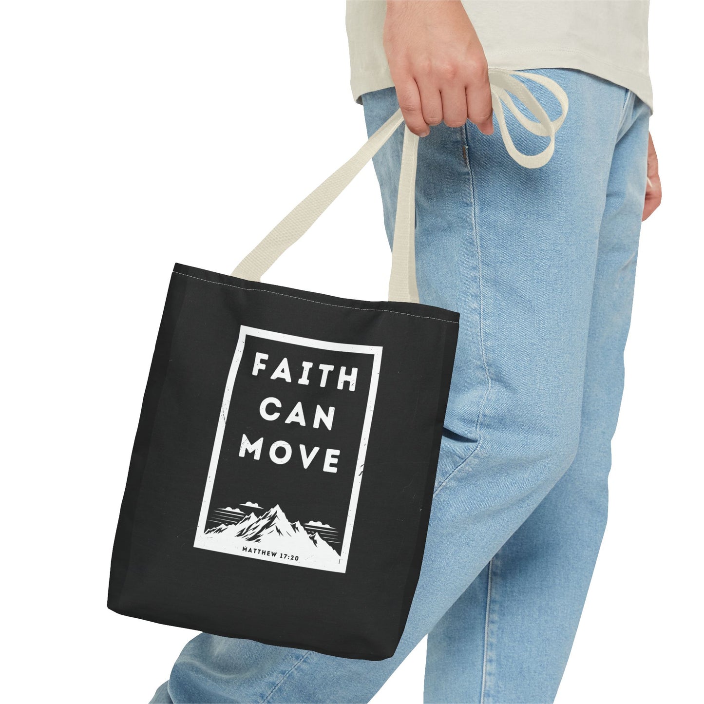 Inspirational Tote Bag - Faith Can Move Mountains, Motivational Bag, Gift for Friends, Daily Carry, Canvas Grocery Bag, Faith Merchandise