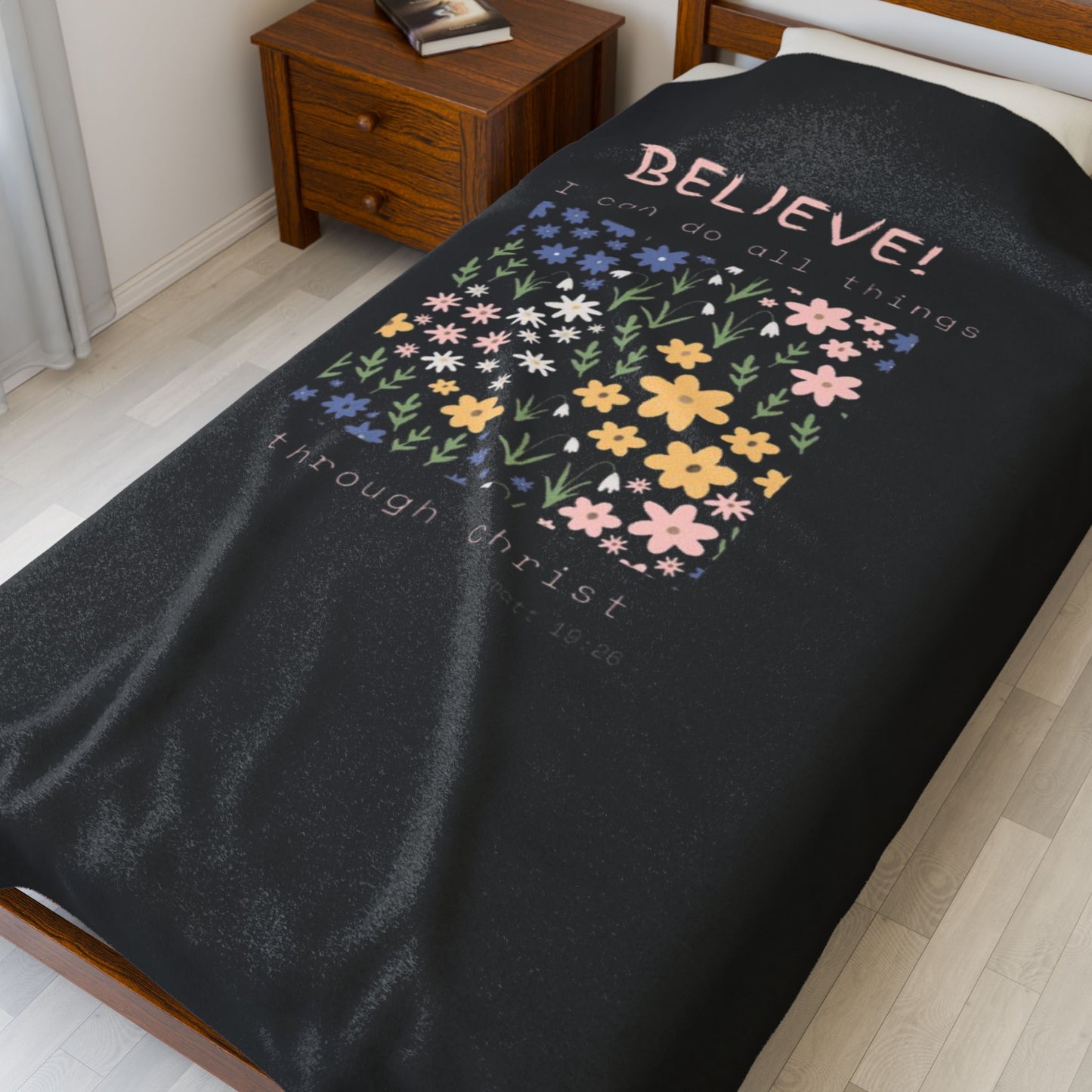 Inspirational Floral Velveteen Plush Blanket - Cozy Throw for Comfort, Motivational Gift, Home Decor, Encouragement, Prayer