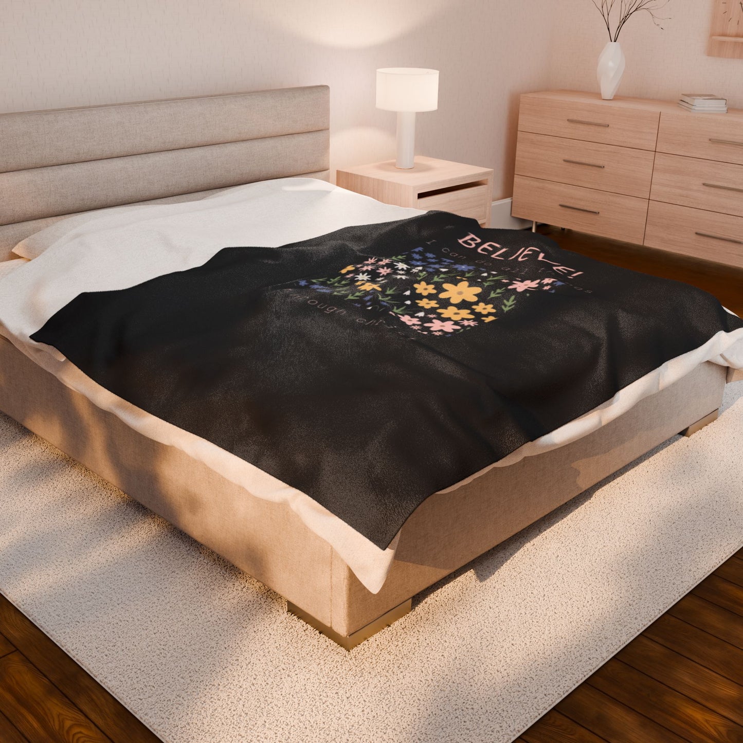 Inspirational Floral Velveteen Plush Blanket - Cozy Throw for Comfort, Motivational Gift, Home Decor, Encouragement, Prayer