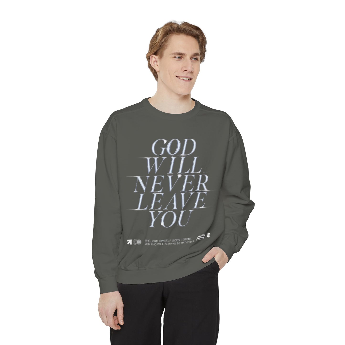 Comforting Sweatshirt with Inspiring Message, Cozy Gift for Friends, Unisex Pullover, Perfect for Casual Wear, God Will Never Leave You