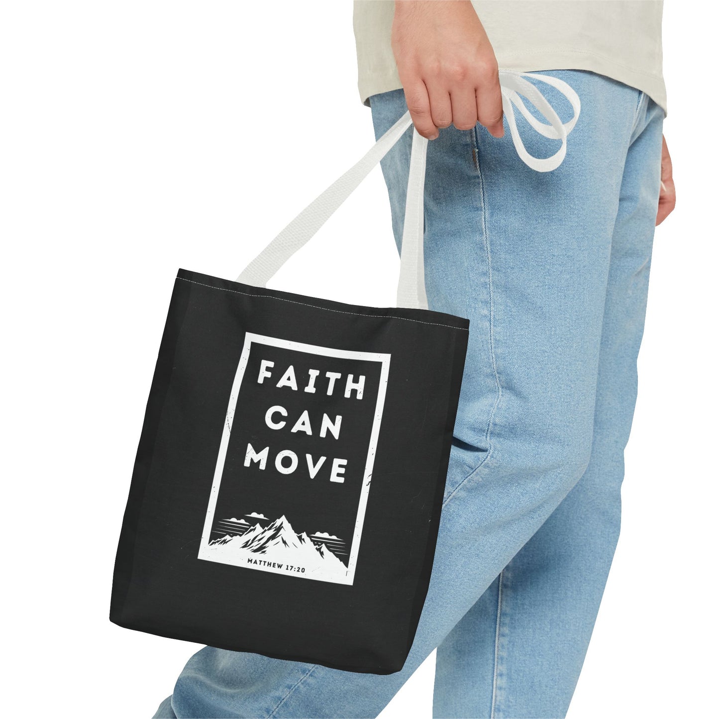 Inspirational Tote Bag - Faith Can Move Mountains, Motivational Bag, Gift for Friends, Daily Carry, Canvas Grocery Bag, Faith Merchandise