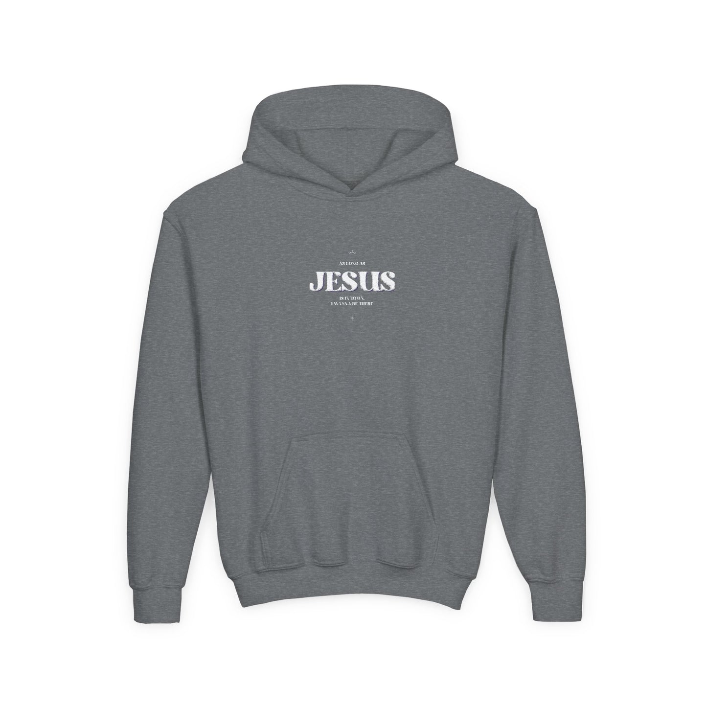 Youth Heavy Blend Hooded Sweatshirt with 'Jesus' Design | Faith Apparel, Christian Gifts, Religious Clothing, Youth Hoodies, Casual Wear